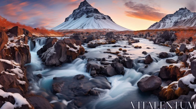AI ART Iceland Landscape: Majestic Mountain and River View