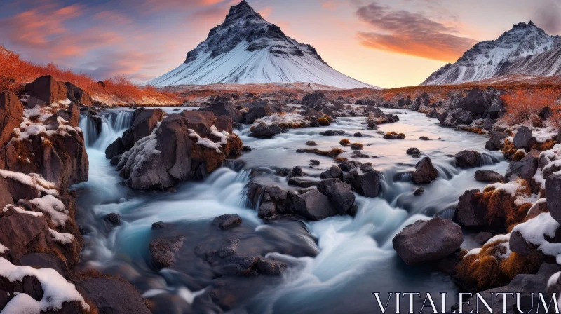 Iceland Landscape: Majestic Mountain and River View