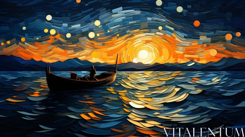 Intense Sunset Painting Over Turbulent Sea AI Image
