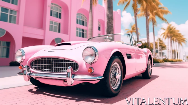 Pink Classic Car in Tropical Setting AI Image