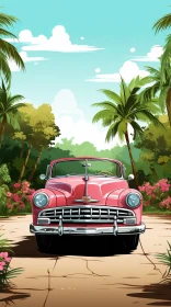 Pink Classic Car in Tropical Setting - Vintage Chevrolet Bel Air