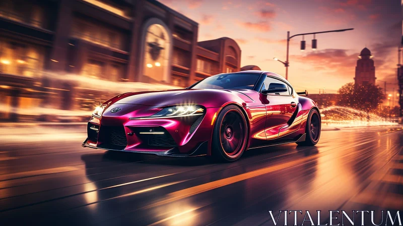 AI ART Red Sports Car Night City Street