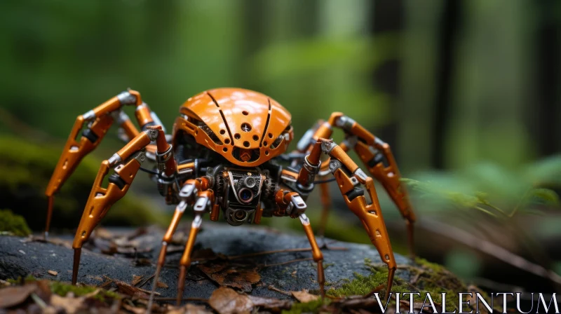 Robotic Spider in Forest: An Intricate Blend of Nature and Technology AI Image
