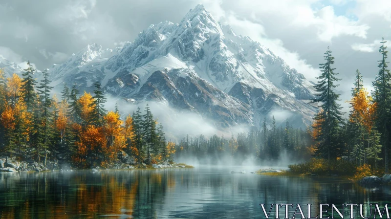 Serene Mountain Lake in Autumn | Tranquil Nature Scene AI Image
