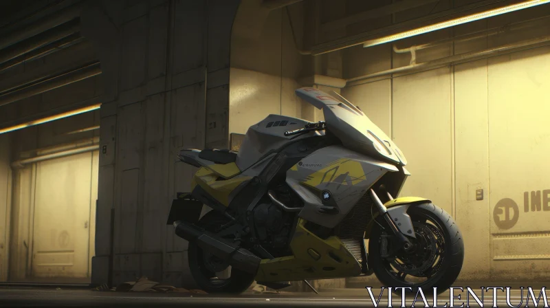 Sleek Futuristic Motorcycle in Dark Tunnel AI Image