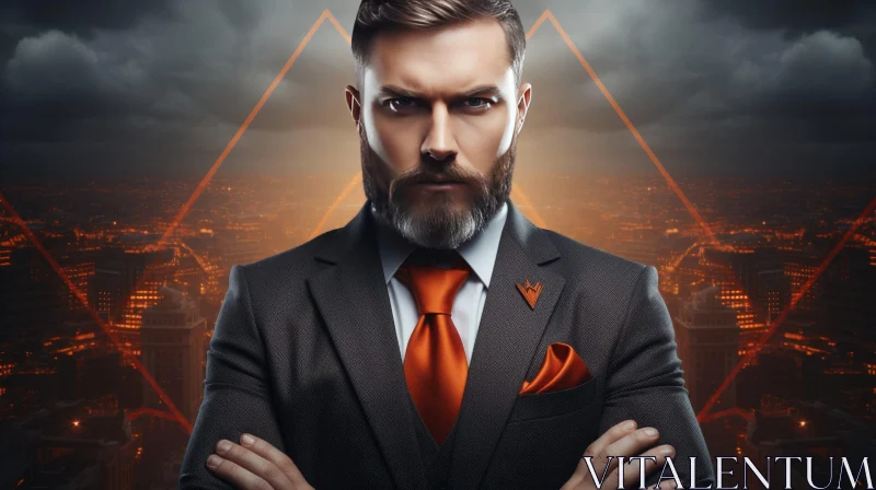 Stylish Man Portrait with Cityscape Background AI Image