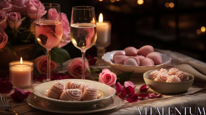 Valentine's Day Special Dinner with Roses and Champagne AI Image