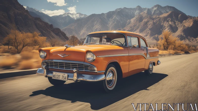 AI ART Vintage 1950s Chevrolet Bel Air Car on Desert Road