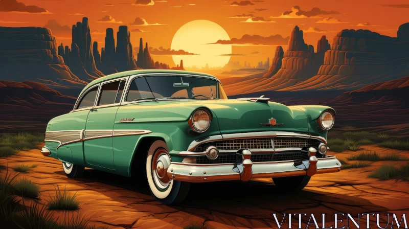 Vintage Car in Desert Sunset AI Image