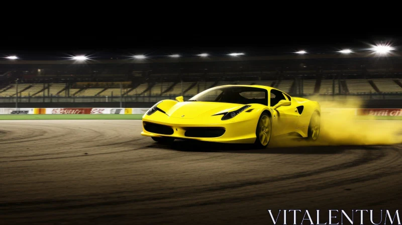 AI ART Yellow Sports Car Drifting at Night