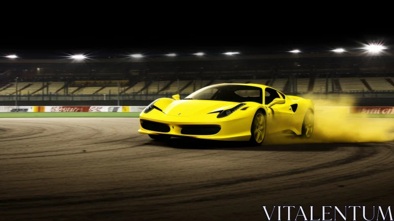 Yellow Sports Car Drifting at Night AI Image