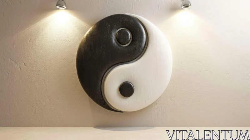 Yin Yang Symbol 3D Rendering on Concrete Wall AI Image