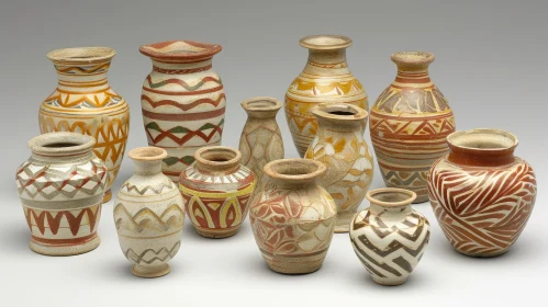 Antique Ceramic Vases with Geometric Patterns | Art Collection
