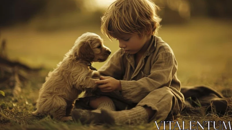 Boy and Puppy: Heartwarming Moment Captured AI Image