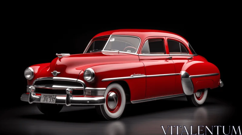 Classic Red Car on Black Surface - Realistic Renderings AI Image