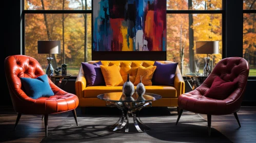 Cozy Living Room with Forest View