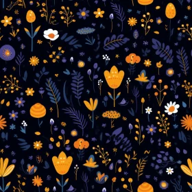 Dark Blue Floral Seamless Pattern