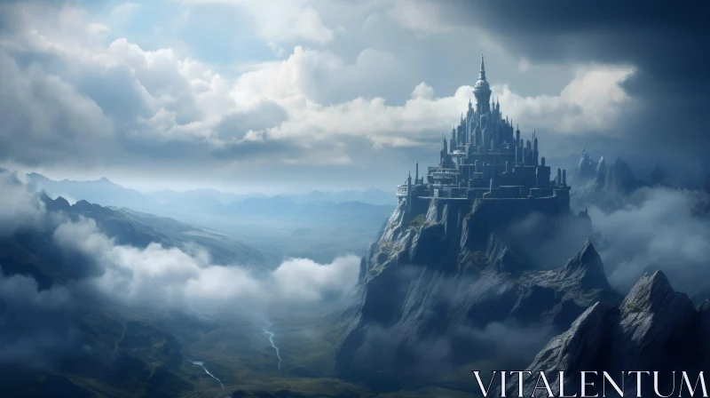 AI ART Enchanting Castle on Mountaintop Fantasy Landscape