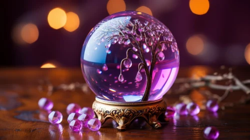 Enchanting Crystal Ball with Pink Tree Inside