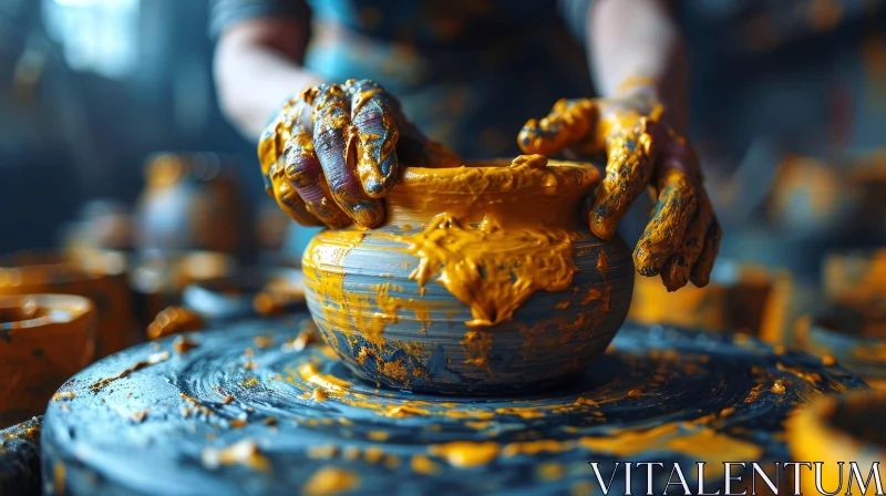 Masterful Potter Crafts Vibrant Clay Pot - Artwork AI Image