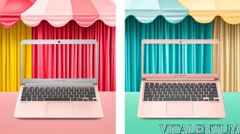 Pink Laptops on Pastel Background: A Playful Comparison AI Image