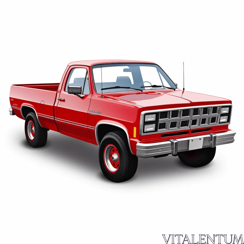 Red Truck from the 1980s: Realistic and Detailed Rendering AI Image