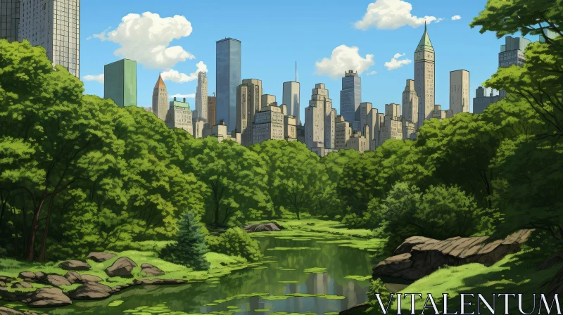 Tranquil Summer Day at Central Park, NYC AI Image