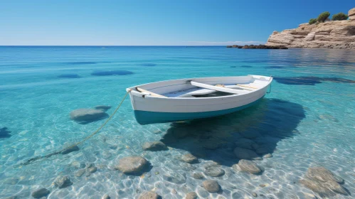 Tranquil Wooden Boat on Mediterranean Sea