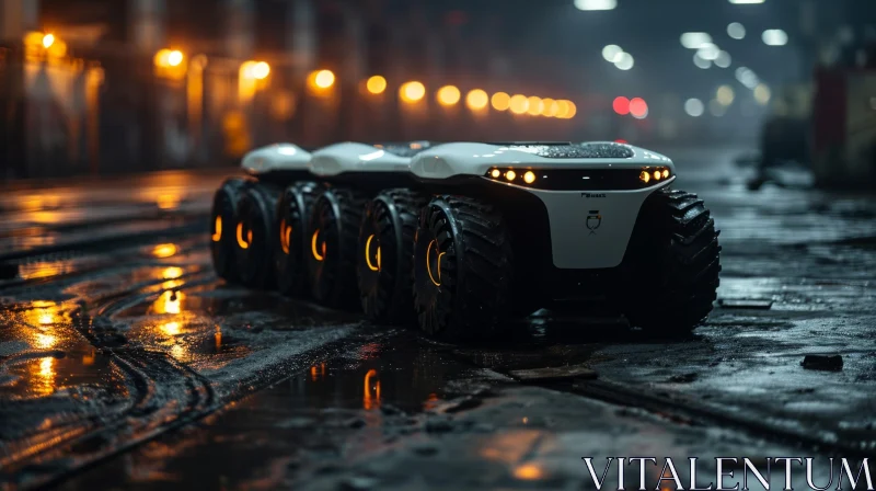Autonomous Robots Driving in Dark and Wet Environment AI Image
