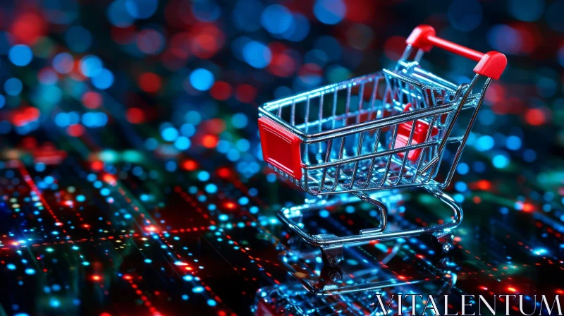 Captivating Conceptual Image of Shopping Cart on Colorful Background AI Image