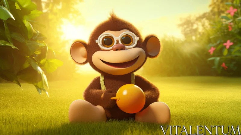 Cheerful Cartoon Monkey 3D Rendering AI Image