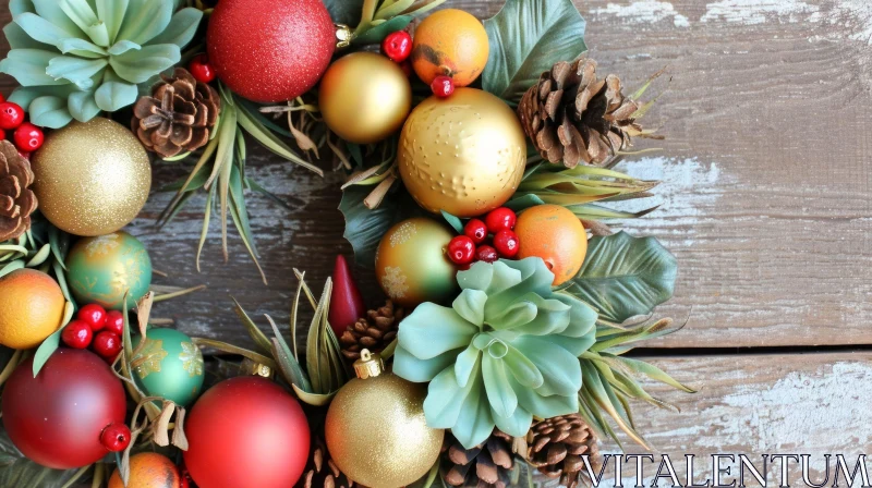 Christmas Wreath | Festive Home Decoration | Artificial Succulents and Pine Cones AI Image