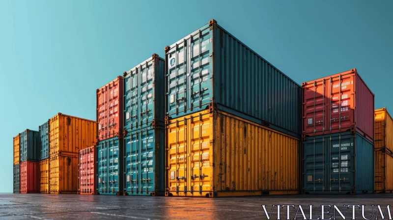 Colorful Stack of Cargo Containers in Various Colors AI Image