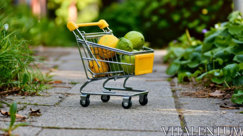 Colorful Still Life Photography: Shopping Cart with Lemons and Limes AI Image
