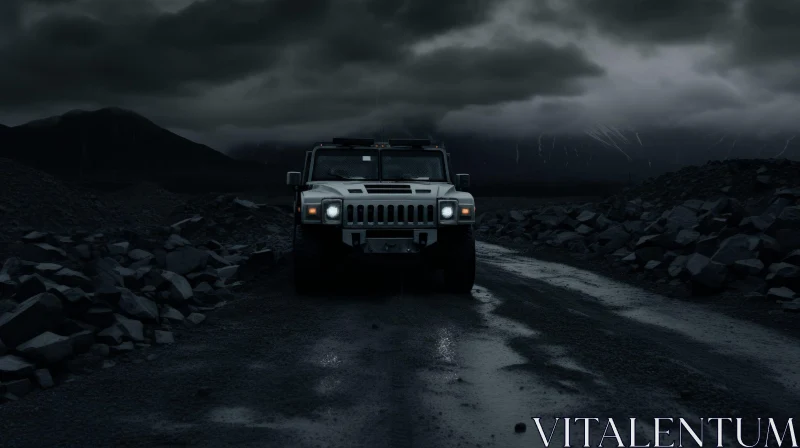 Dark Moody Landscape with Hummer H2 Driving | Atmospheric Scene AI Image