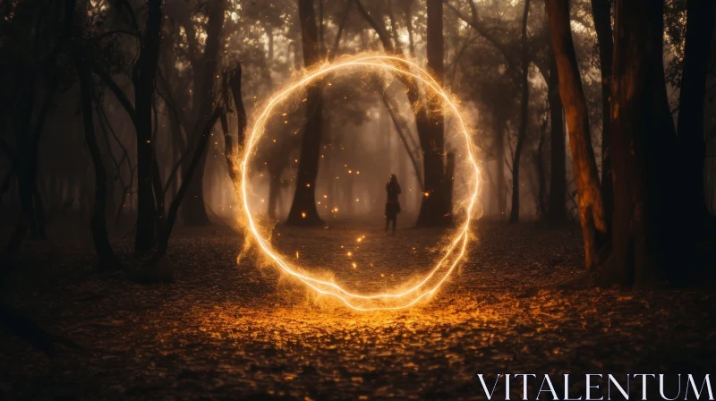 AI ART Enigmatic Forest Fire Circle with Woman