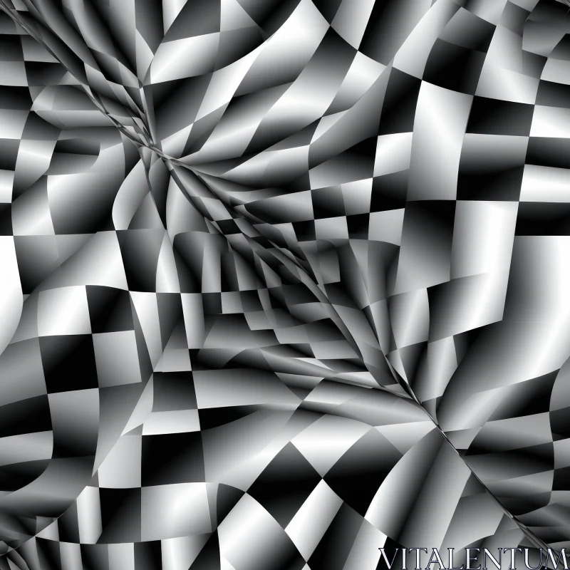 AI ART Monochrome Checkered Pattern with Glossy Surface