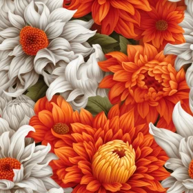 Orange and White Dahlia Flowers Seamless Pattern