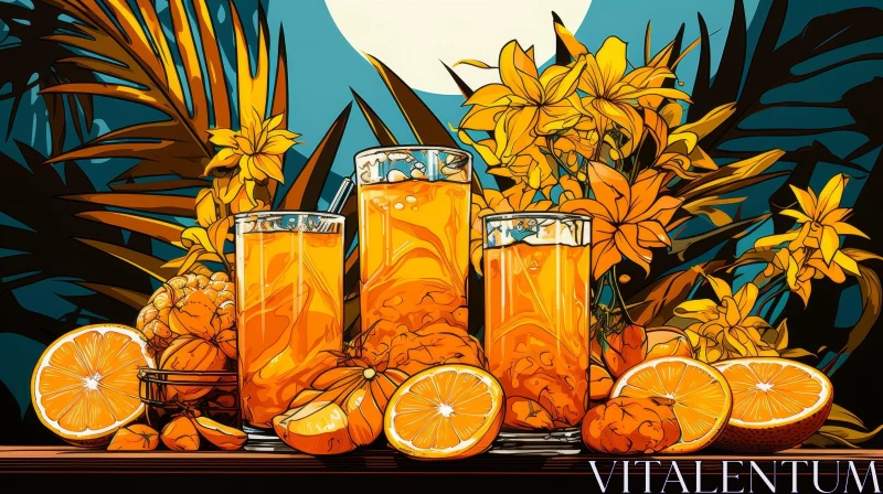 AI ART Orange Juice Still Life - Table Setting with Oranges