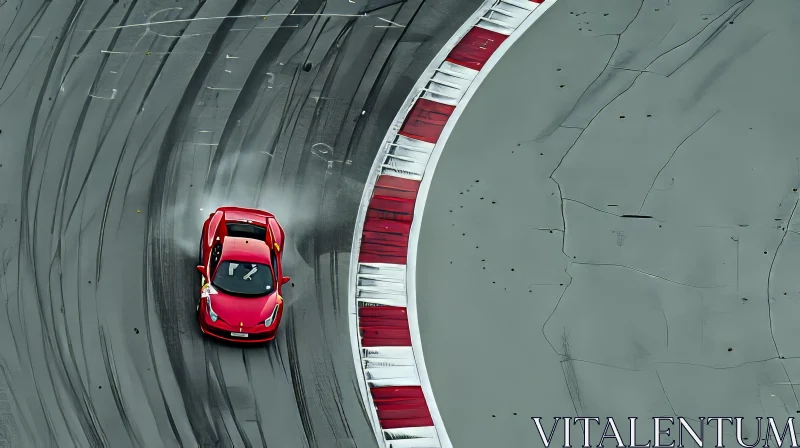 Red Sports Car Racing on Asphalt Track AI Image
