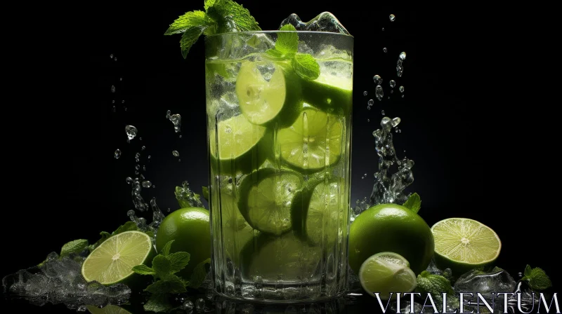 Refreshing Mojito Cocktail - Glass with Lime and Mint AI Image