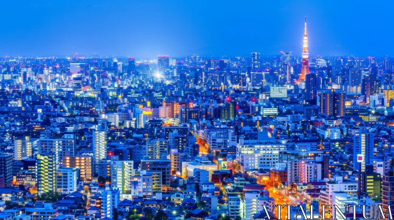 Tokyo Night View: Illuminated Cityscape at Night AI Image