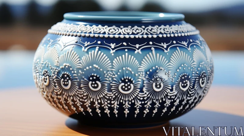 Traditional Ceramic Art: Blue and White Floral Pattern Bowl AI Image