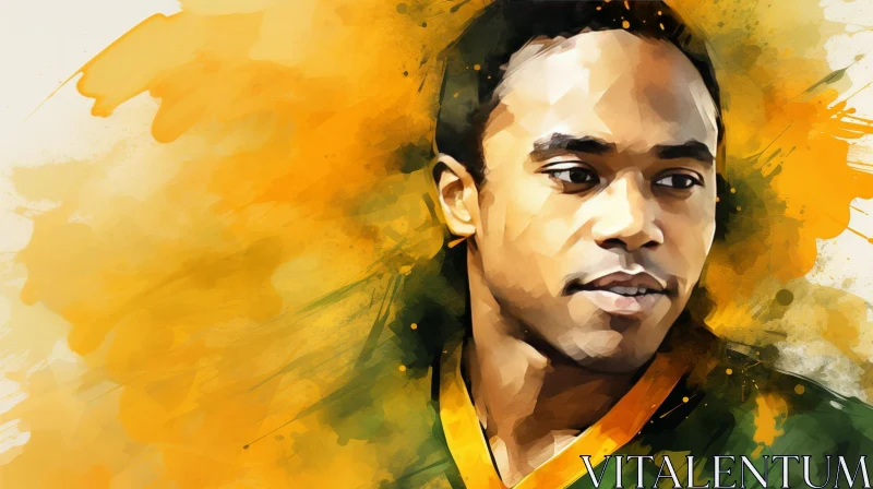 Young South African Rugby Player Watercolor Portrait AI Image