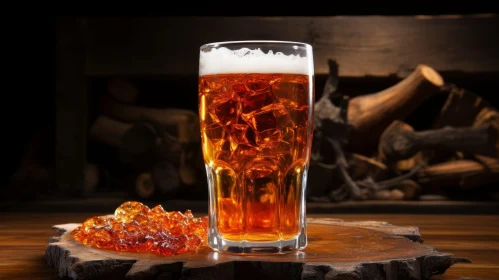 Amber Beer Glass on Wooden Table