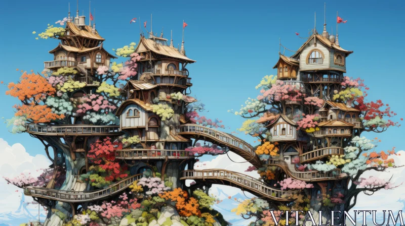 Anime-Inspired Treehouse Community: A Harmonious Balance AI Image