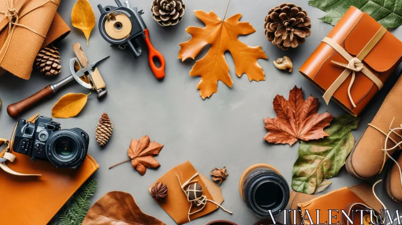 Autumn-Themed Flat Lay Composition with Rustic Feel AI Image