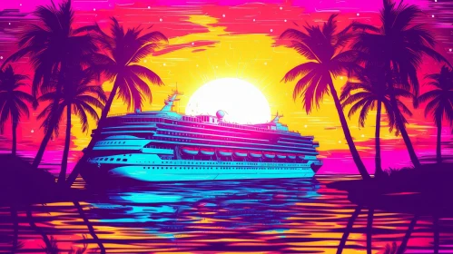 Charming Cartoon Illustration of Cruise Ship at Sea