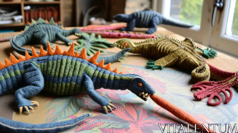 Charming Handmade Felt Lizard Toys AI Image