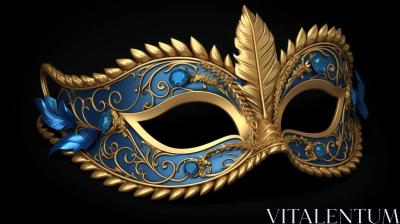 AI ART Golden and Blue Venetian Mask 3D Rendering